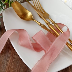 Nastro di seta tinto a mano, nastro di seta rosa terracotta, 100% SILK, Invito nastro di nozze, nastri di seta per mazzi da sposa, confezionamento regalo