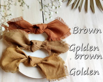 Wedding napkins cloth,  Golden brown napkins, Natural softened fringed linen napkins, LN - 107