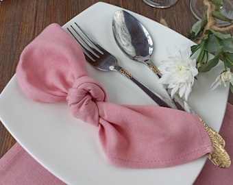 Serviettes rose poudré, serviettes en lin et viscose en vrac, décoration de table de mariage, ensemble de serviettes en lin