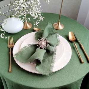 Linen napkins set bulk, Moss green fringed linen napkins, Wedding napkins Linen Fringe Napkins, Cloth Dinner Napkins for Rustic Weddings