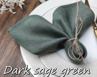 Dark sage green linen napkins, Cloth napkins bulk,  Dinner cocktail Wedding rustic napkins LN - 111