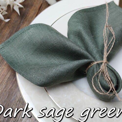 Linen Napkin Bulk Dark Sage Green Fringed Linen Napkins Etsy