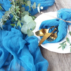 Rustic blue table runner, Boho wedding decor,  Cheesecloth runner wedding centerpiece, Gauze table runner, Wedding decor custom table cover