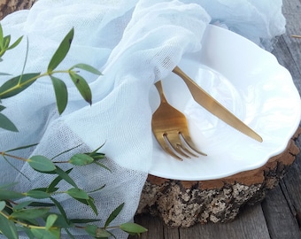 Table centerpiece for rustic Wedding table decor, Baby blue gauze table runner, Colored cheesecloth farmhouse decor, Boho table runner
