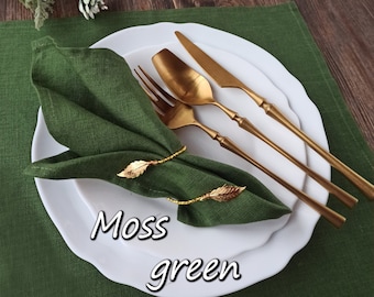 Moss green linen napkins for wedding table decor, Cocktail or dinner napkins, Reusable cloth napkins bulk, Custom options Wedding napkins