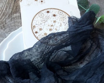 Rustic wedding decor Black gauze table runner, Boho table runner Bridal Shower decoration Dyed cheesecloth Table Centerpiece   RU-056