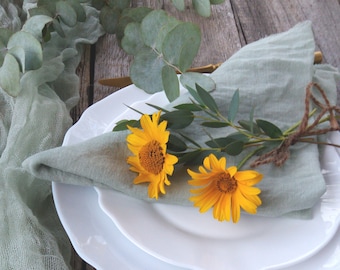 Rustic Wedding greenery napkins, Cotton gauze napkins Boho party napkins Table decorations, Cloth dinner napkins for wedding