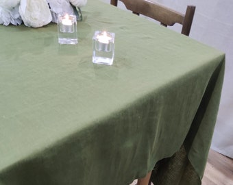 Olive Tablecloth linen rectangle, Tablecloth on the table, Washed soft linen table cloth, Stonewashed linen custom size tablecloth.