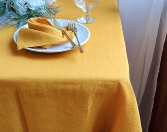 Mustard linen tablecloth,  Washed soft linen tablecloth 40 + colors, Wedding large table cloth,  Custom size table cloth