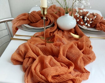 Burnt orange gauze table runner wedding, Cheesecloth Runner,  Aisle runner wedding, Rustic wedding decor RU-113