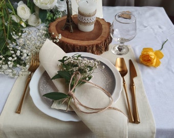 Sand linen placemats, Natural linen placemats set of 2, 4, 8, 10, Table decor for home