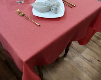 Coral soft linen tablecloth, Washed linen tablecloth 40 colors, Wedding large table cloth, Custom size