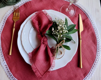 Sets de table ronds avec dentelle pour décoration de mariage rustique, sets de table de mariage Canyon rose, sets de table en lin pour la cuisine, sets de table personnalisés