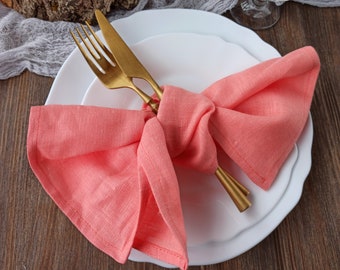 Rustic linen napkins, Coral linen cocktail napkins, Wedding napkins linen, Cloth napkins LN - 119