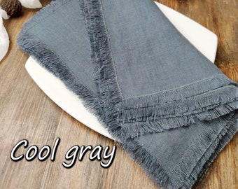 Linen napkins bulk perfect for Weddings, Gray fringed cloth napkins, Wedding cocktail  napkins Custom reusable napkins for farmhouse decor