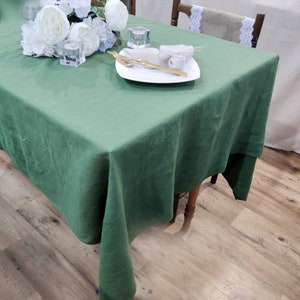 Linen tablecloth rectangle 40 + colors,  Forest green square linen tablecloth, Natural washed soft flax custom size tablecloth