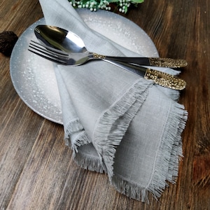 Sage green Linen napkin bulk, Natural softened fringed linen napkins, Wedding napkins, LN 146 image 9