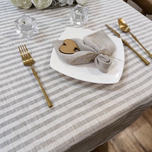 Tablecloth striped, Tablecloth linen rectangle, 100 % natural tablecloth, Large tablecloth
