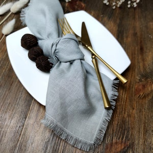 Sage green Linen napkin bulk, Natural softened fringed linen napkins, Wedding napkins, LN 146 image 7