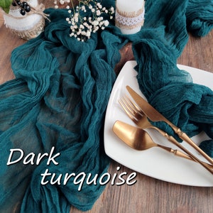 Dark turquoise Gauze table runner, Farmhouse table and chair, Wedding arbor decorations RU-101