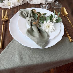 Cloth napkin set, Linen viskose sage green napkins, Linen placemats set of 2, 4, 8, 10