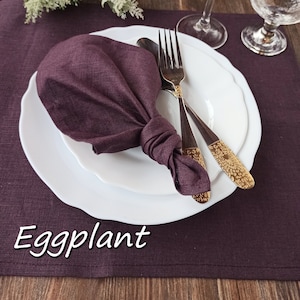 Linen placemats for wedding table decor, Eggplant natural linen placemats set of 2, 4, 6, Place mats for farmhouse decor, Custom placemats
