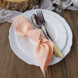 Organic linen napkins, Peach linen cocktail napkins, Cloth napkins Housewarming gift LN - 130