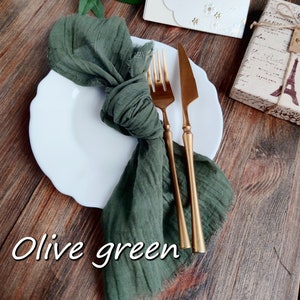 Olive green Wedding napkins for elegant table setting, Cotton gauze napkins for rustic table decor, Boho party napkins for farm wedding
