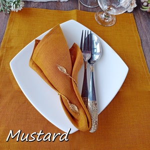 Mustard placemats, Linen placemats set, Linen placemats rustic