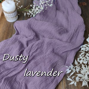 Decorazione rustica per matrimonio come centrotavola, runner da tavolo in garza color lavanda, runner da tavolo boho, runner in garza per matrimonio con decorazione ad arco