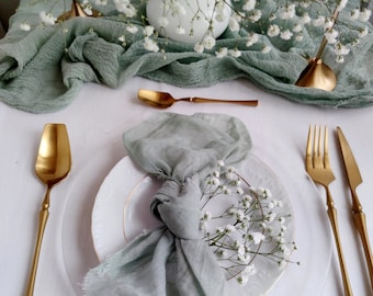 Sage green wedding napkins, Cotton gauze napkins for rustic table decor, Cloth dinner cocktail napkins Boho party cheesecloth napkins