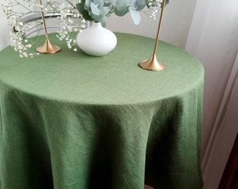 Moss green linen tablecloth for rustic home decor, Round, oval, rectangle table cloth for wedding table decor, Custom table cover