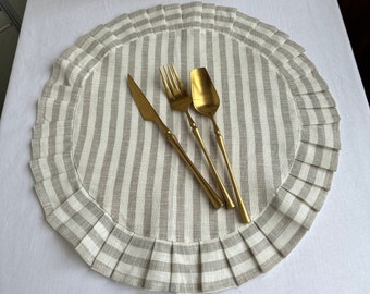 Striped linen placemat, Ruffled Placemats round table for the wedding, Various colors