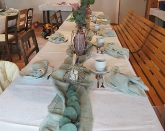 Sage green cheesecloth table runner, Green gauze table runner, Wedding centerpiece cheese cloth table runner RU-097