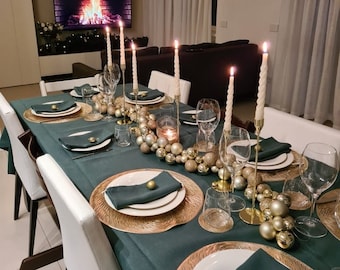 Leinen Tischdecke 40 + Farben, Hochzeit große dunkle Salbeigrün Tischdecke, gewaschene weiche Leinen Tischdecke, Wunschgröße