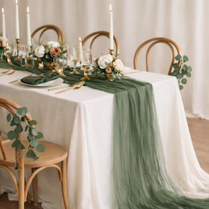 Olijfgroen gaas tafelloper voor bruiloften, kaasdoek tafelloper, Boho Wedding tafelstuk kaasdoek tafelloper