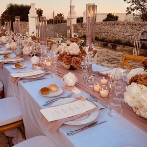 Tovaglioli di garza e centrotavola in garza per matrimonio rustico, centrotavola in garza per matrimonio boho, tovaglia personalizzata
