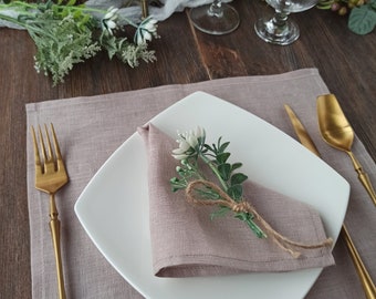 Beige linen placemats, Natural linen placemats set of 2, 4, 8, 10, Table decor for wedding