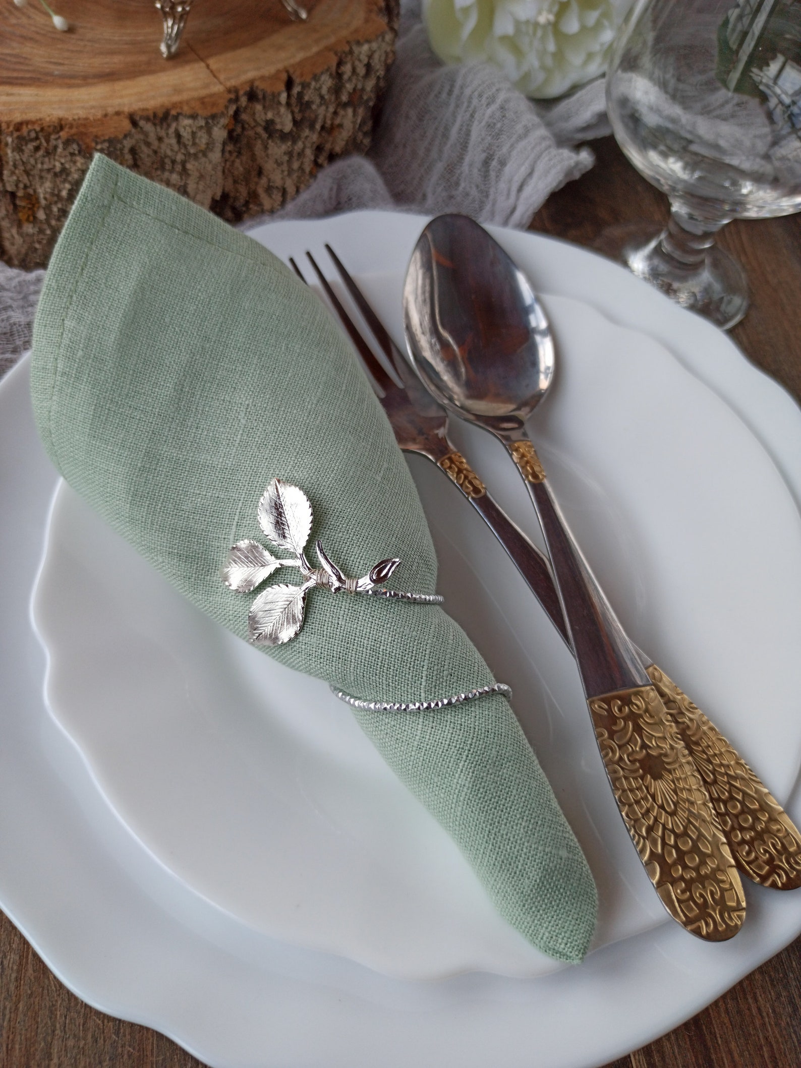 Organic Linen Napkins, Sage Green Linen Cocktail Napkins, Wedding