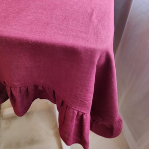 Linen tablecloth for kitchen decor, Custom size cloth in rectangle, oval, or round Sage green boho table cloth Large tablecloth with ruffles image 8