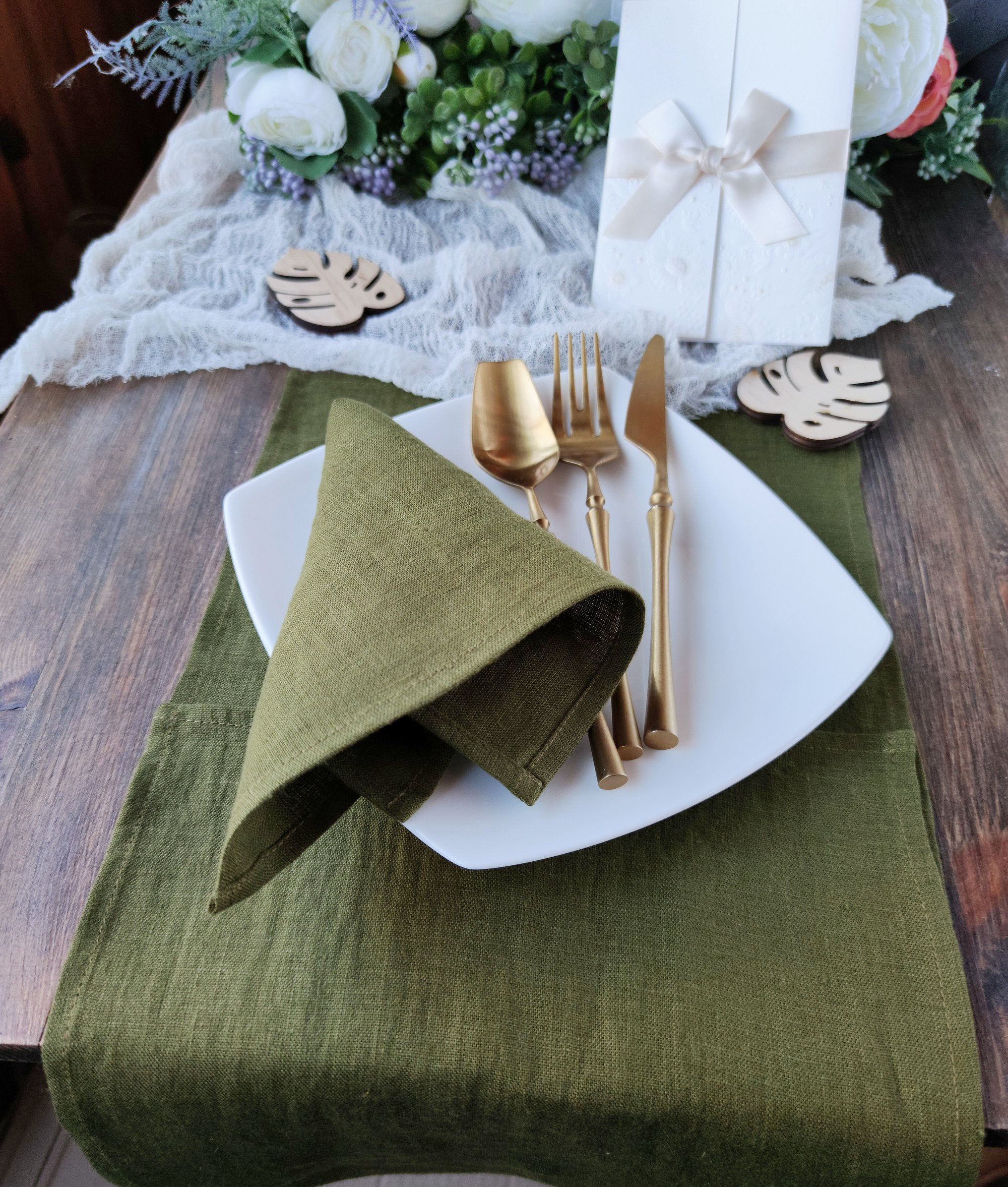 Forest green linen placemats Natural linen placemats set of Etsy