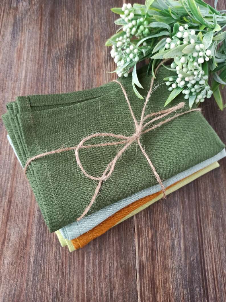 Cloth Napkin Set Moss Green Linen Napkins Wedding Napkins Etsy