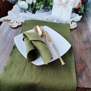 Olive green linen placemats, Natural linen placemats set of 2, 4, 8, 10, Table decor for wedding