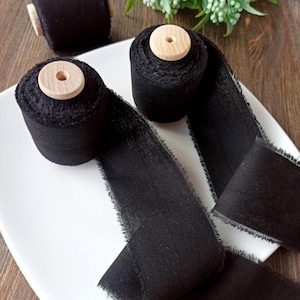 Nastro di cotone nero, Invito nastro di nozze, Nastro per bouquet, Nastro strappato a mano