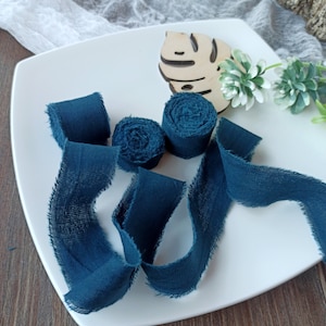 Invito nastro di nozze, nastro di cotone blu della Marina marina, nastro per bouquet, nastro strappato a mano, oggetti di scena fotografici