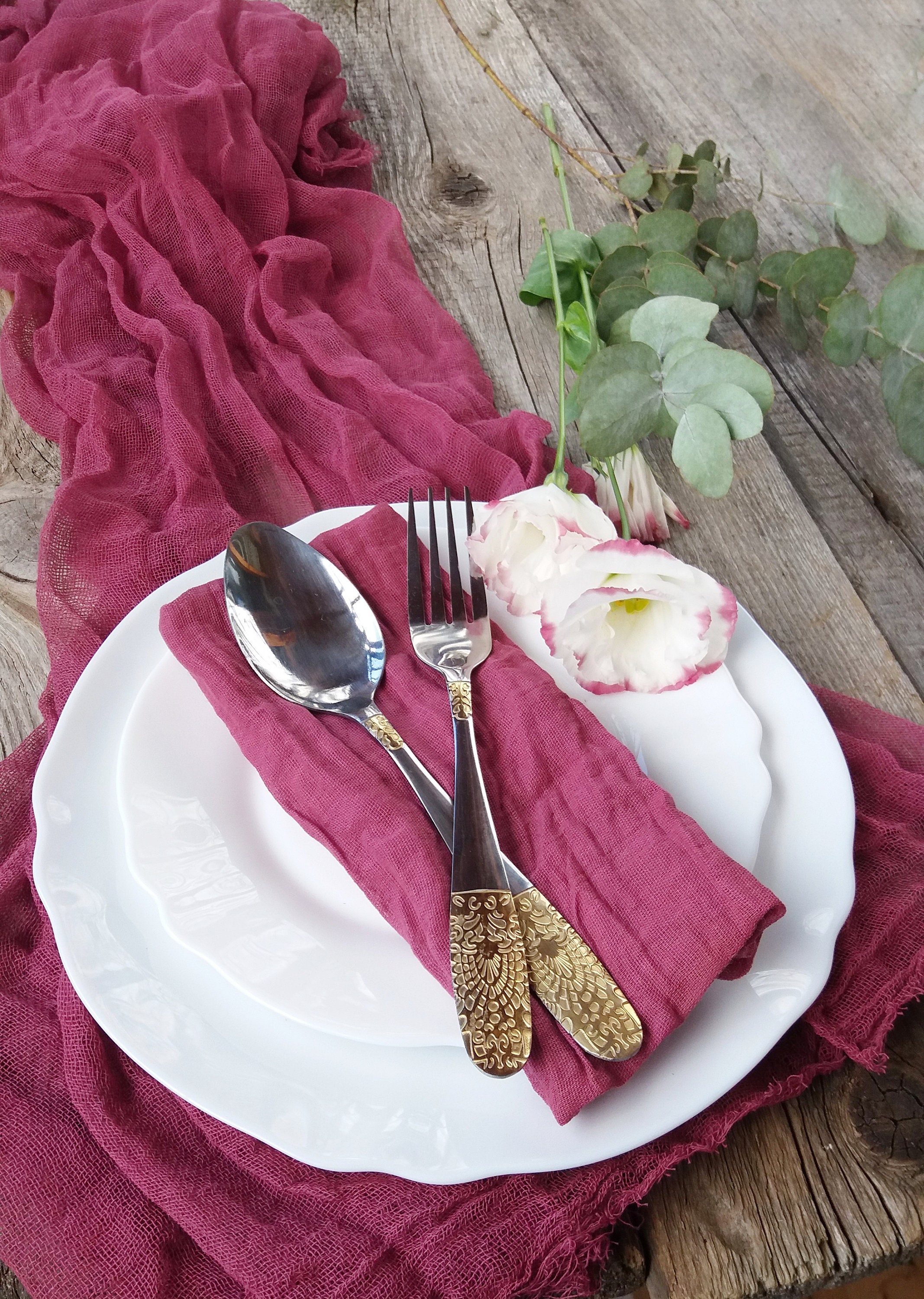 Rustic Wedding napkins Marsala gauze napkins Boho party Etsy