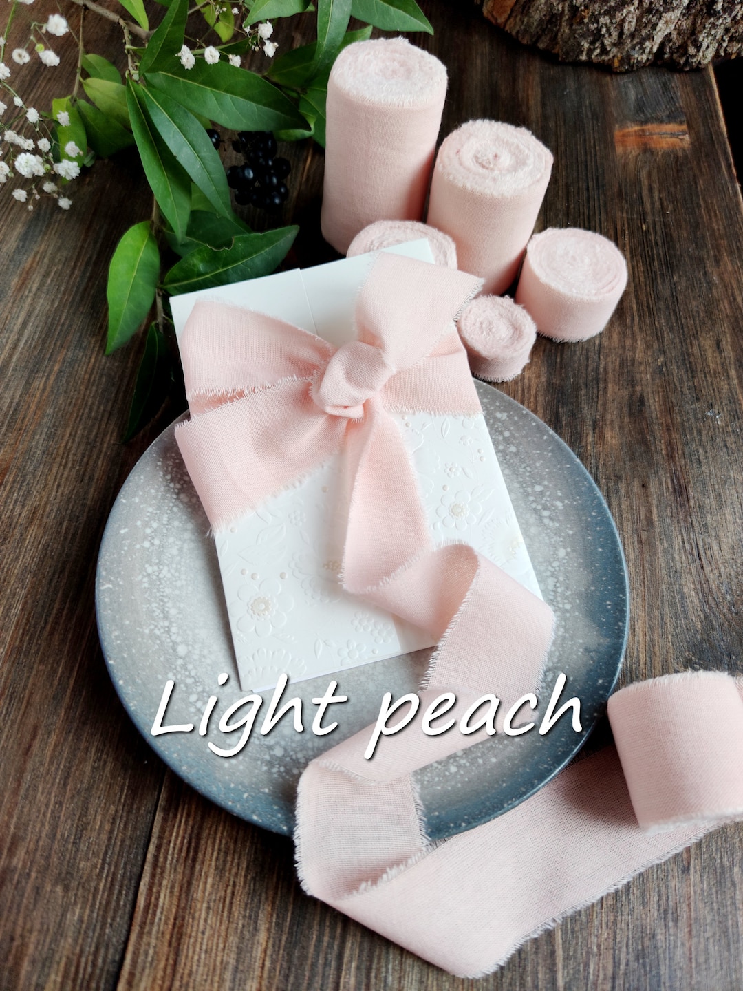 Hand Dyed Ribbon, Light Peach Cotton Ribbon, Wedding Ribbon Invitation ...