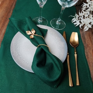 Napkins Dark green, Cloth napkin set, Linen viskose napkins, Holiday decor napkins