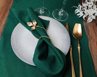 Serviettes Vert foncé, Ensemble de serviettes en tissu, Serviettes en viscose de lin, Serviettes de décoration de vacances