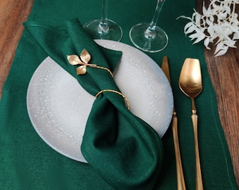 Linen viskose napkins bulk for weddings, Dark green cocktail napkins for elegant events, Wedding napkins rustic decor, Cloth dinner napkins